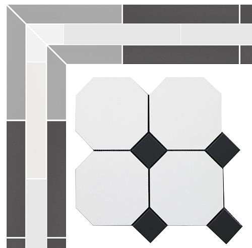 Бордюр (окантовка) метлахской плитки Петергоф белый/чёрный (001/013) 7,9х30,9, Keramark