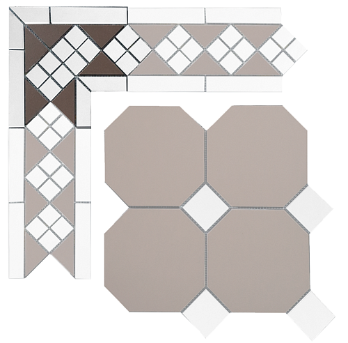 Угловой элемент метлахской плитки Петергоф коричневый с белыми вставками (006/001) 23,4х23,4х15,8, Keramark (Керамарк)