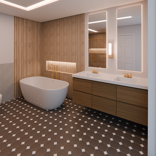 Коллекция метлахской плитки Петергоф коричнево-белый 29,2х29,2, Keramark (Керамарк)