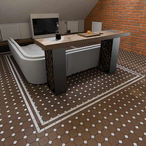 Коллекция метлахской плитки Петергоф коричнево-белый 29,2х29,2, Keramark (Керамарк)