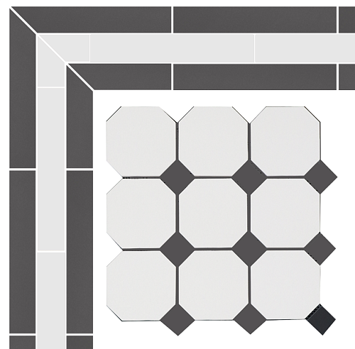 Метлахская плитка Петергоф белый/черный (001/013) 29,2х29,2, Keramark (Керамарк)