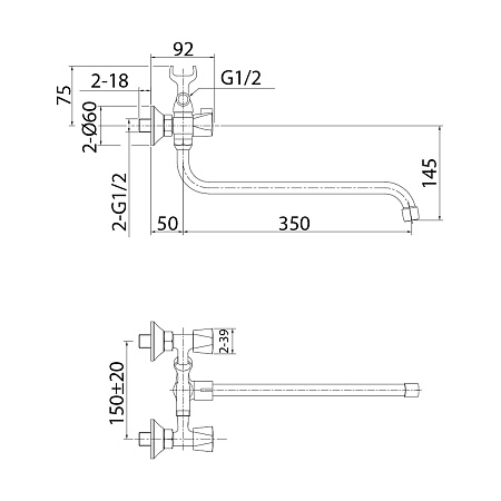 TRISB02M10 Tring смеситель для ванны с длинным изливом, Milardo