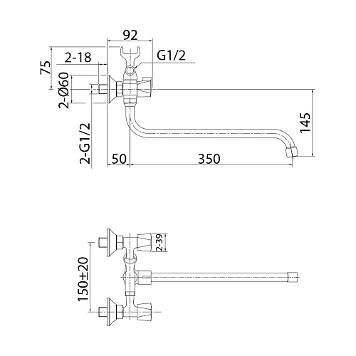 TRISB02M10 Tring смеситель для ванны с длинным изливом, Milardo