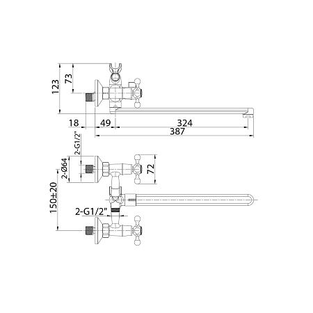 DUPSBL2M10 Duplex смеситель для ванны с длинным изливом, Milardo