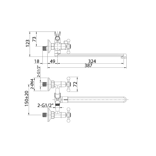 DUPSBL2M10 Duplex смеситель для ванны с длинным изливом, Milardo