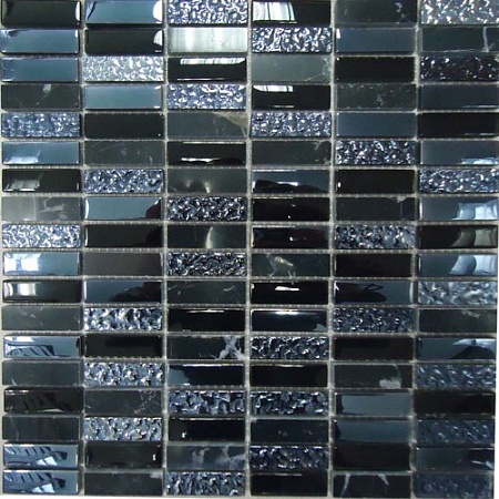 Super Line (black) мозаика стеклянная с камнем 30х30, Bonaparte (Бонапарт)
