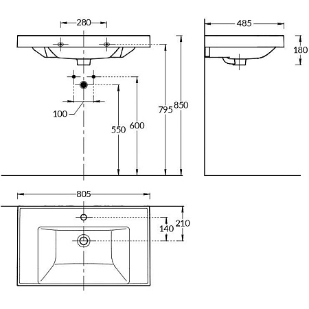 CU.wb.80 Раковина CUBO подвесная/мебельная 80, белая глянцевая , Kerama Marazzi