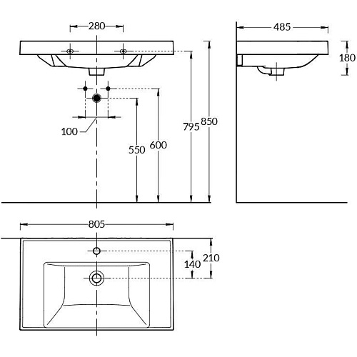 CU.wb.80 Раковина CUBO подвесная/мебельная 80, белая глянцевая , Kerama Marazzi