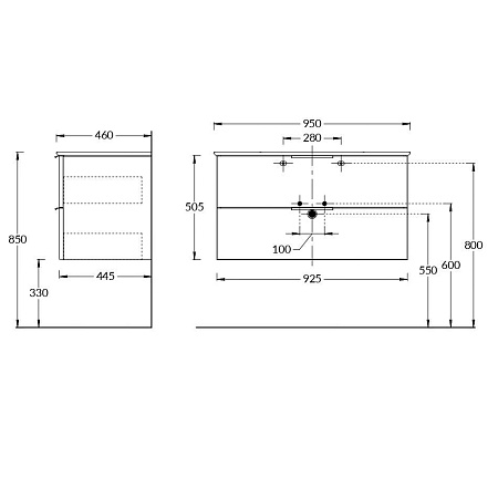 PI.F.95\WHT Тумба PIANO Forte подвесная 95 см, 2 ящика, белый глянцевый, Керама Марацци