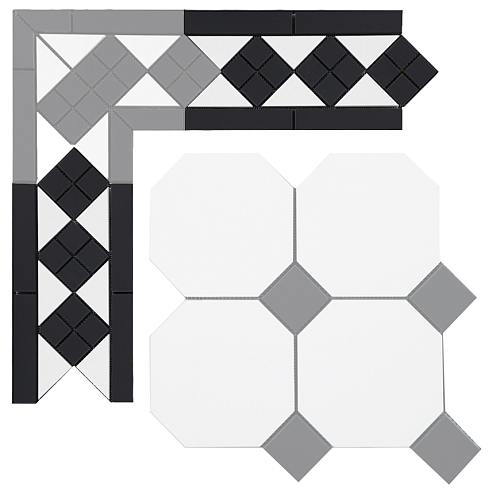 Бордюр метлахской плитки Петергоф белый/черный (001/013) 30,9х15,8, Keramark (Керамарк)