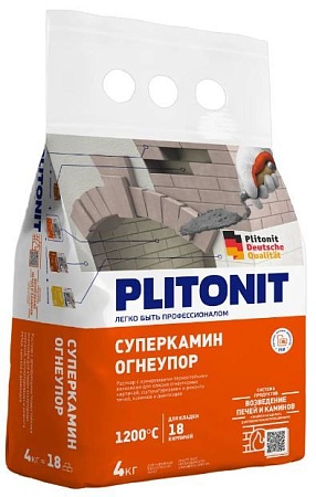 Раствор для кладки огнеупорных кирпичей Плитонит СуперКамин ОгнеУпор 4 кг, Плитонит