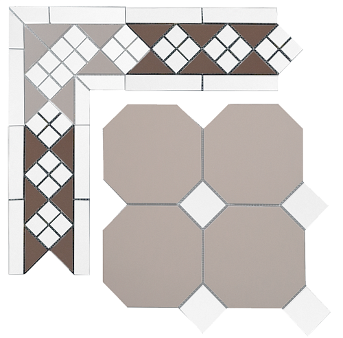 Бордюр метлахской плитки Петергоф коричневый с белыми вставками (006/001) 30,9х15,8, Keramark (Керамарк)