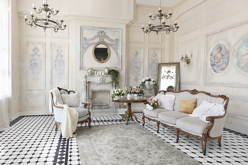 Коллекция метлахской плитки Петергоф белый/черный 29,2х29,2, Keramark (Керамарк)