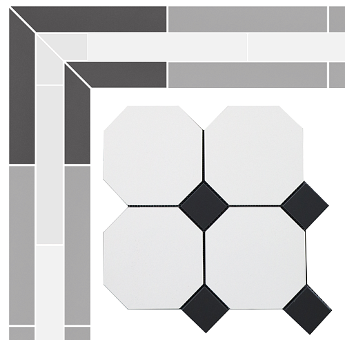 Угловой элемент (окантовка) метлахской плитки Петергоф белый/чёрный (001/013) 7,9х15,4, Keramark