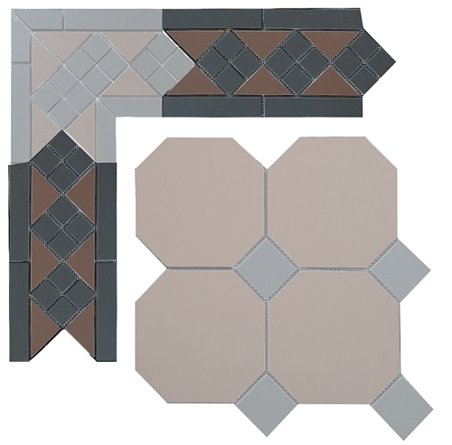 Бордюр метлахской плитки Петергоф коричневый с черными вставками (006/013) 30,9х15,8, Keramark (Керамарк)