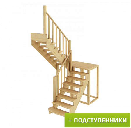 Лестница К-004м/1 Л с подступенками сосна (7 уп) под покраску, Profi&Hobby