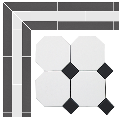 Метлахская плитка Петергоф белый/черный (001/013) 29,4х29,4, Keramark (Керамарк)