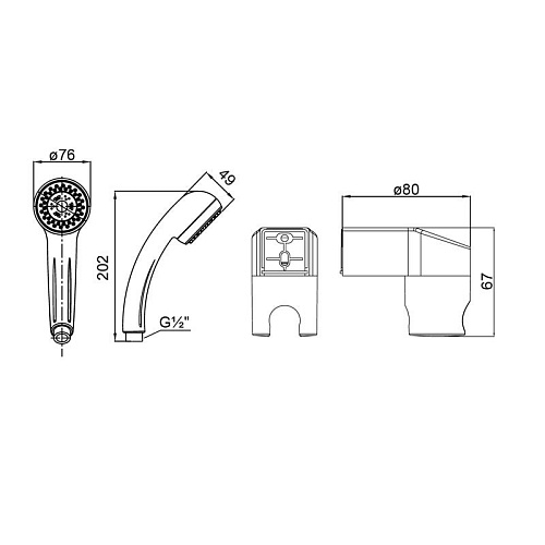 1203F76M16 Shower Set душевой гарнитур (лейка 3F D 76мм держатель шланг 1.5м) 120, Milardo