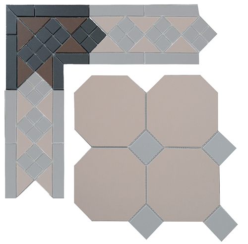 Угловой элемент метлахской плитки Петергоф коричневый с черными вставками (006/013) 23,4х23,4х15,8, Keramark (Керамарк)