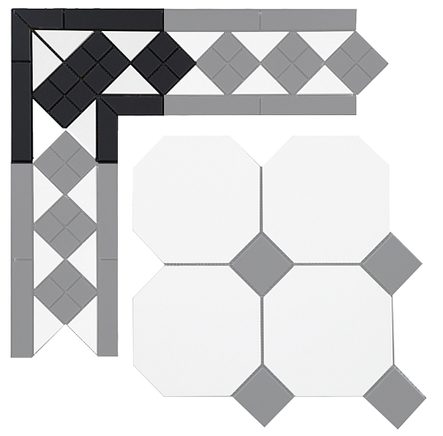 Угловой элемент метлахской плитки Петергоф белый/черный (001/013) 23,4х23,4х15,8, Keramark (Керамарк)