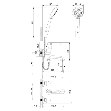 OXFSB02i02 Oxford смеситель для ванны с керамическим дивертором, Iddis