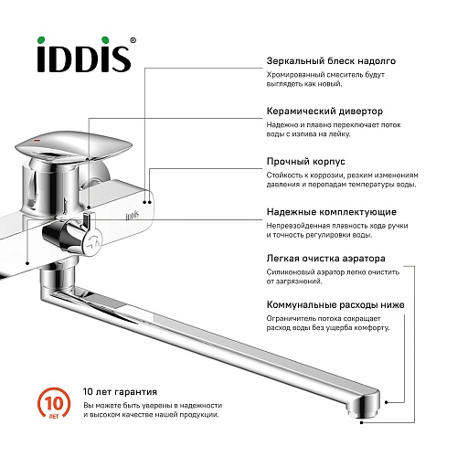 STOSB00i10WA Stone смеситель для ванны с длинным изливом,Iddis