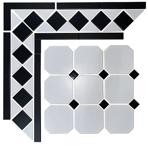 Метлахская плитка Стрельна белый/черный 30х30, Keramark (Керамарк)